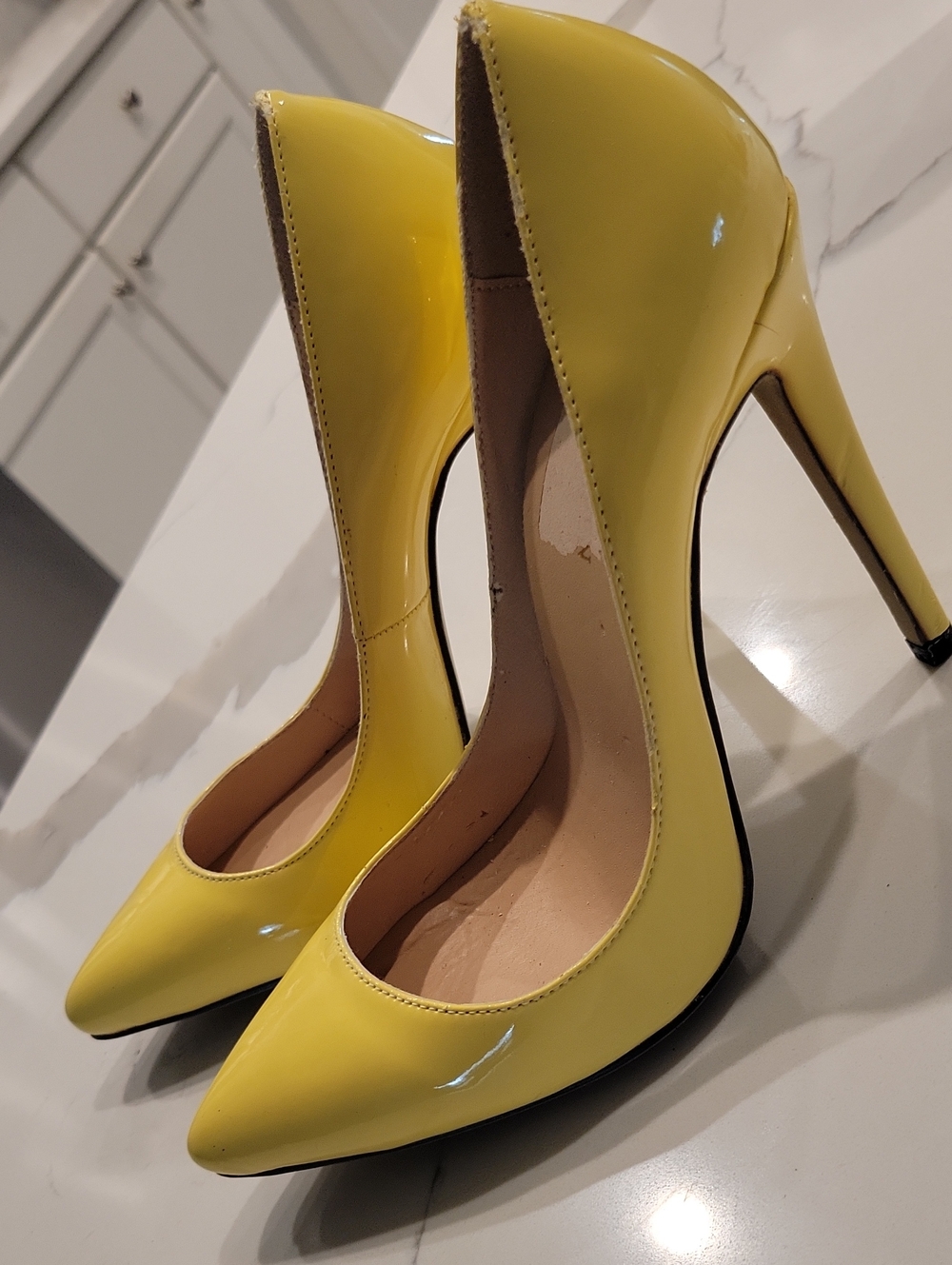 Yellow Patent Pointed-Toe High Heel Pumps - Women Size 6